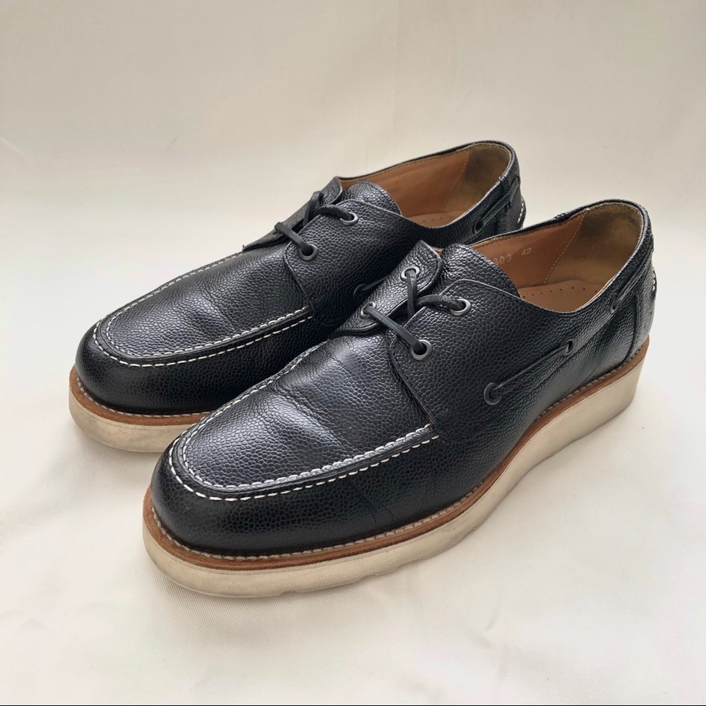 Vibram Black Leather Boat Shoe